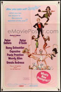 9p962 WHAT'S NEW PUSSYCAT style B 1sh '65 Frank Frazetta art of Woody Allen, Peter O'Toole & babes!