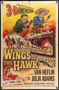 9p982 WINGS OF THE HAWK 3D 1sh '53 art of Van Heflin & Julia Adams shooting guns, Budd Boetticher