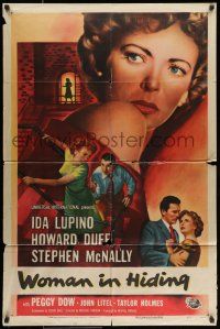 9p987 WOMAN IN HIDING 1sh '50 Ida Lupino is on the run from her crazy husband Stephen McNally!