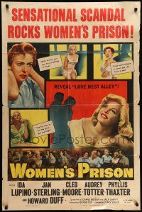 9p989 WOMEN'S PRISON 1sh '54 Ida Lupino & super sexy convict Cleo Moore, sensational scandal!
