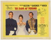 9r539 55 DAYS AT PEKING LC #2 '63 best portrait of Charlton Heston, Ava Gardner & David Niven!
