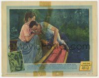 9r548 AFRICAN QUEEN LC #8 '52 missionary Katharine Hepburn helps Humphrey Bogart into the boat!