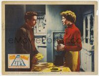 9r572 BIG LIFT LC #6 '50 c/u of Montgomery Clift with pretty Cornell Borchers in kitchen!
