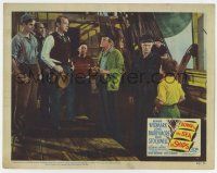 9r658 DOWN TO THE SEA IN SHIPS LC #4 '49 men glare at Richard Widmark & Dean Stockwell on deck!