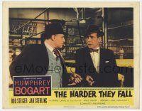 9r714 HARDER THEY FALL LC '56 close up of sleazy Rod Steiger with Humphrey Bogart by boxing ring!