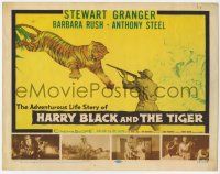 9r161 HARRY BLACK & THE TIGER TC '58 art of tiger leaping at hunter Stewart Granger with gun!
