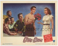 9r716 HASTY HEART LC #2 '50 men watch barechested Richard Todd give flowers to Patricia Neal!