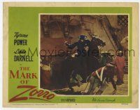 9r803 MARK OF ZORRO LC #5 R58 masked Tyrone Power with sword drawn, attacking on horseback!