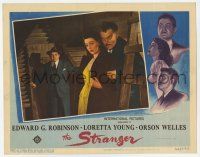 9r914 STRANGER LC '46 Edward G. Robinson looks surprised at Orson Welles & Loretta Young!