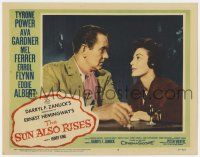 9r920 SUN ALSO RISES LC #5 '57 close up of Tyrone Power staring at Ava Gardner at bar!