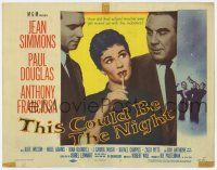 9r464 THIS COULD BE THE NIGHT TC '57 sexy Jean Simmons between Paul Douglas & Anthony Franciosa!