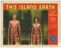 9r936 THIS ISLAND EARTH LC #4 '55 great c/u of Reason & Domergue in the transformation scene!