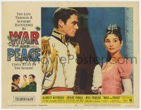 9r967 WAR & PEACE LC #6 R63 close up of Mel Ferrer & pretty Audrey Hepburn, Leo Tolstoy epic!