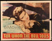 9t107 FOR WHOM THE BELL TOLLS style A 1/2sh '43 romantic c/u art of Gary Cooper & Bergman, Hemingway