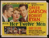 9t155 HER TWELVE MEN style A 1/2sh '54 teacher Greer Garson, plus Robert Ryan & Barry Sullivan!