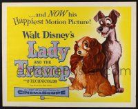 9t211 LADY & THE TRAMP 1/2sh '55 Walt Disney romantic canine dog classic cartoon!