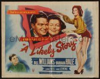 9t228 LIKELY STORY style A 1/2sh '46 artist Barbara Hale kisses real life husband Bill Williams!