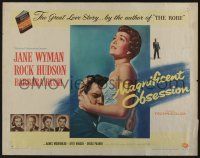 9t257 MAGNIFICENT OBSESSION style A 1/2sh '54 Jane Wyman holding Rock Hudson, Douglas Sirk!