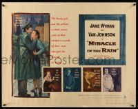 9t274 MIRACLE IN THE RAIN 1/2sh '56 great romantic art of Jane Wyman & Van Johnson!