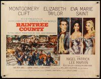 9t314 RAINTREE COUNTY style A 1/2sh '57 art of Montgomery Clift, Elizabeth Taylor & Eva Marie Saint!
