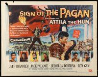 9t340 SIGN OF THE PAGAN style B 1/2sh '54 cool art of Jack Palance as Attila the Hun, Jeff Chandler