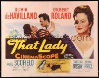 9t371 THAT LADY 1/2sh '55 Terence Young, art of Gilbert Roland & Olivia de Havilland with eyepatch!