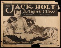 9t381 TIGER'S CLAW 1/2sh '23 art of Jack Holt & Eva Novak with jungle cat!
