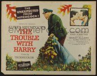 9t392 TROUBLE WITH HARRY 1/2sh '55 Alfred Hitchcock, Edmund Gwenn, Forsythe & MacLaine kissing!