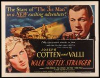 9t406 WALK SOFTLY STRANGER style B 1/2sh '50 art of Joseph Cotten & pretty Alida Valli, film noir!
