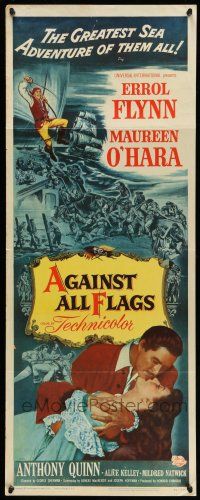 9t436 AGAINST ALL FLAGS insert '52 pirate Anthony Quinn, Flynn w/swashbuckling Maureen O'Hara!