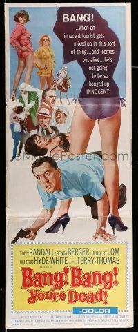 9t463 BANG BANG YOU'RE DEAD insert '66 wacky art of Tony Randall crouching between sexy legs!