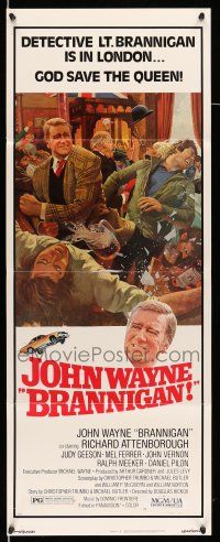 9t486 BRANNIGAN insert '75 great Robert McGinnis art of fighting John Wayne in England!