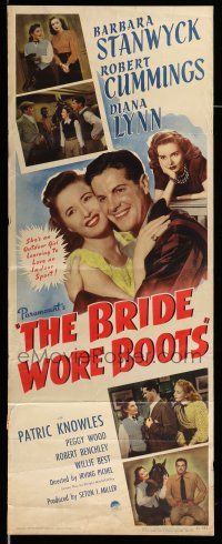 9t487 BRIDE WORE BOOTS insert '46 romantic close up of Barbara Stanwyck & Robert Cummings!
