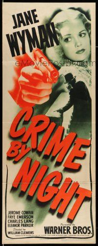 9t536 CRIME BY NIGHT insert '44 great image of shadowy figure & pretty Jane Wyman!