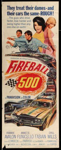 9t566 FIREBALL 500 insert '66 Frankie Avalon & sexy Annette Funicello, cool stock car racing art!