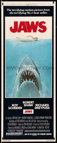 9t636 JAWS insert '75 art of Steven Spielberg's classic man-eating shark attacking sexy swimmer!