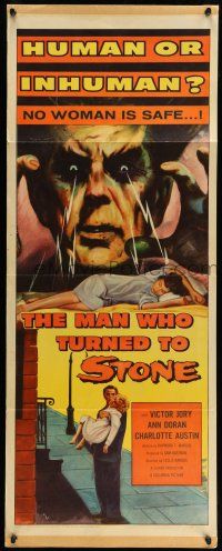 9t677 MAN WHO TURNED TO STONE insert '57 Victor Jory practices unholy medicine, cool horror art!