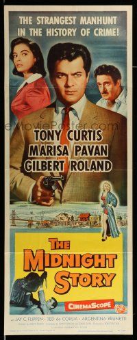 9t687 MIDNIGHT STORY insert '57 Tony Curtis in strangest San Francisco manhunt in crime's history!