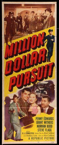 9t689 MILLION DOLLAR PURSUIT insert '51 Penny Edwards, Grant Withers, crime action!