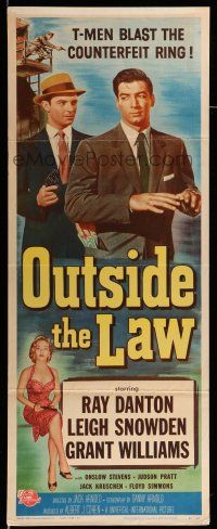 9t732 OUTSIDE THE LAW insert '56 Treasury T-Man Ray Danton, who blasts a counterfeit racket!