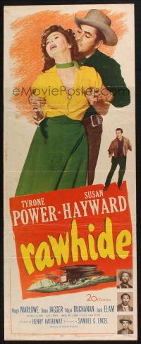 9t746 RAWHIDE insert '51 Tyrone Power & pretty Susan Hayward in western action!
