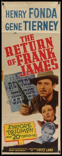 9t752 RETURN OF FRANK JAMES insert R45 great image of outlaw Henry Fonda by reward sign, Fritz Lang!