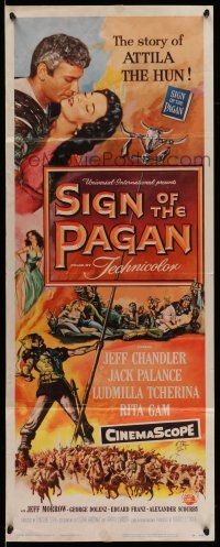 9t774 SIGN OF THE PAGAN insert '54 Jack Palance as Attila the Hun, Jeff Chandler, Tcherina