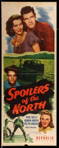 9t780 SPOILERS OF THE NORTH insert '47 Paul Kelly loves Adrian Booth, Evelyn Ankers