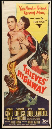 9t803 THIEVES' HIGHWAY insert '49 Jules Dassin, barechested truck driver Richard Conte!