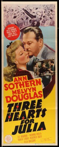 9t806 THREE HEARTS FOR JULIA insert '43 Ann Sothern, Melvyn Douglas, someone gets burned!