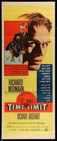 9t811 TIME LIMIT insert '57 Richard Widmark, cool art of Korean War soldier in barb-wire fence!