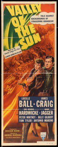 9t830 VALLEY OF THE SUN insert '42 art of Lucille Ball holding onto tough cowboy James Craig!