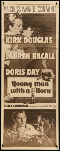9t848 YOUNG MAN WITH A HORN insert R57 jazz man Kirk Douglas, sexy Lauren Bacall + Doris Day!