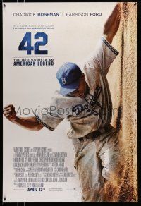 9w005 42 advance DS 1sh '13 baseball, image of Chadwick Boseman as Jackie Robinson sliding home!